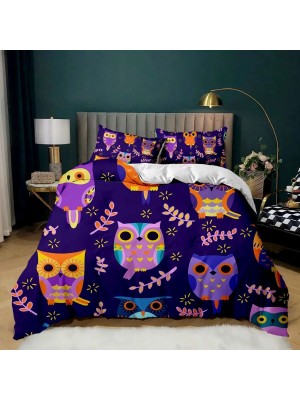 Set Copri Piumone Lenzuolo Federe Copripiumino Gufi Owls Duvet Cover BED0054O